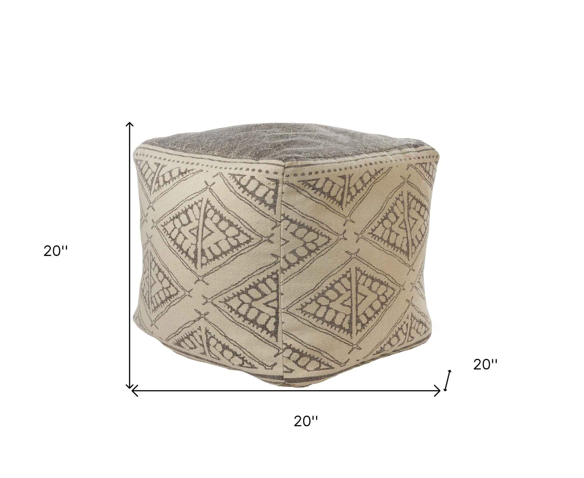 20" Beige Cotton Tribal Pouf Ottoman