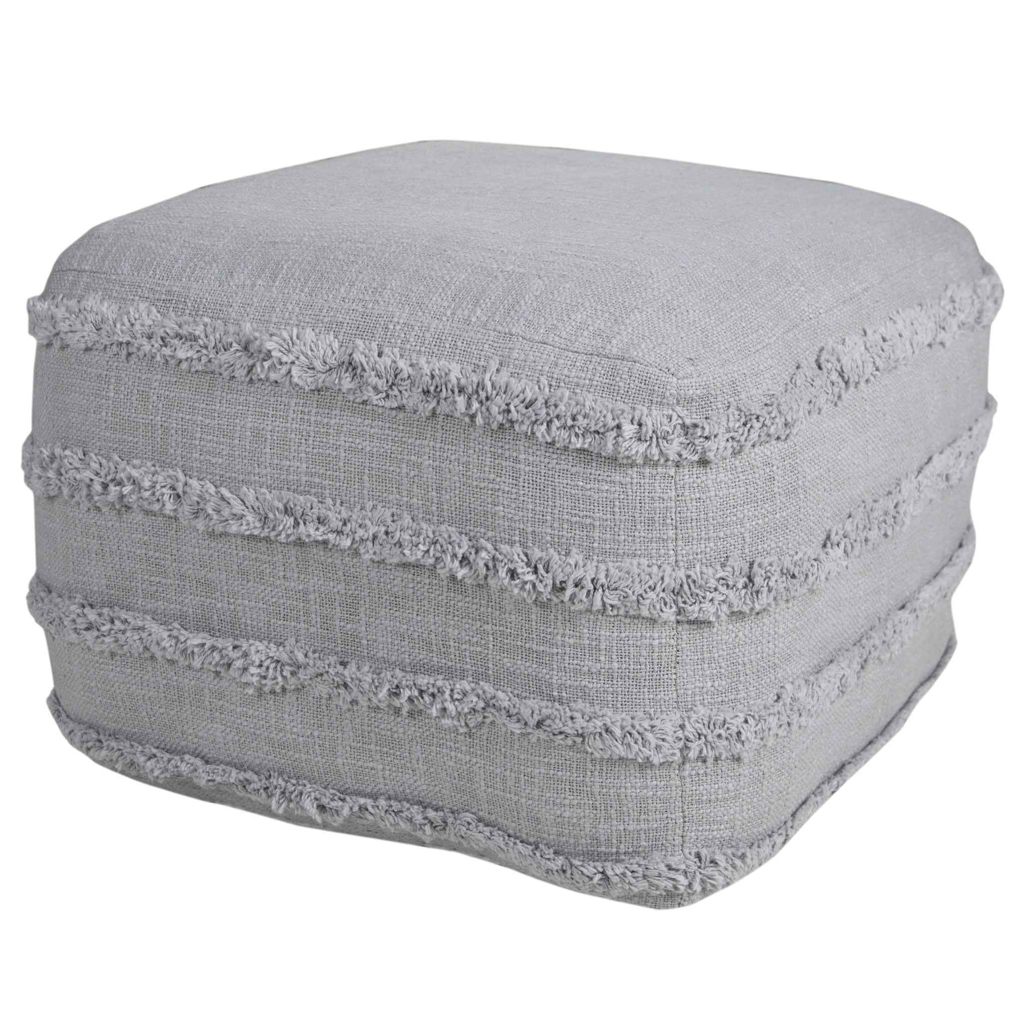 18" Gray Cotton Striped Pouf Ottoman
