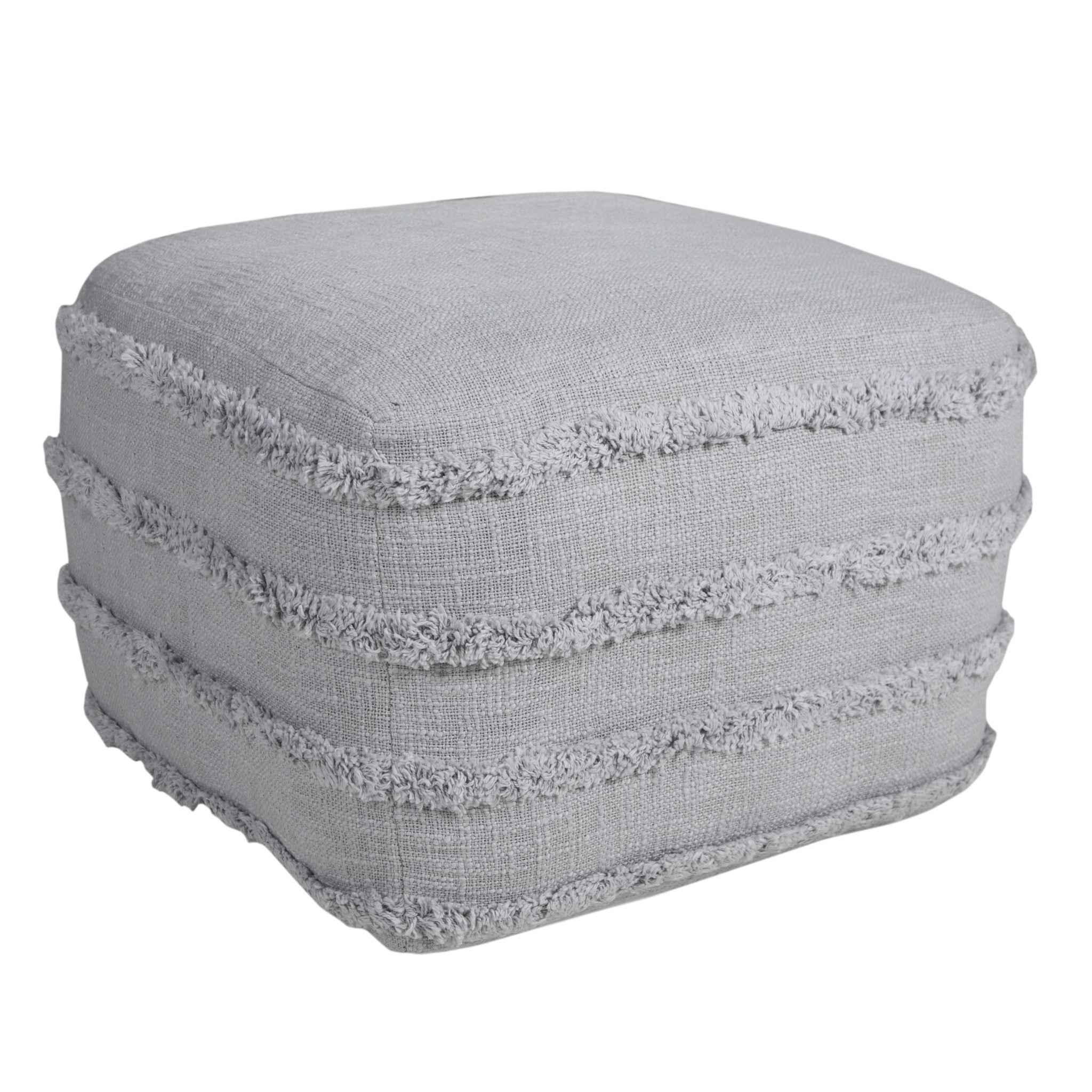 18" Gray Cotton Striped Pouf Ottoman