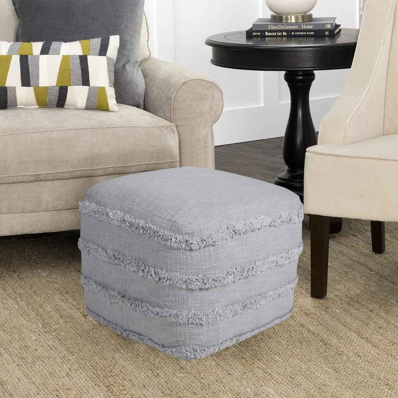 18" Gray Cotton Striped Pouf Ottoman
