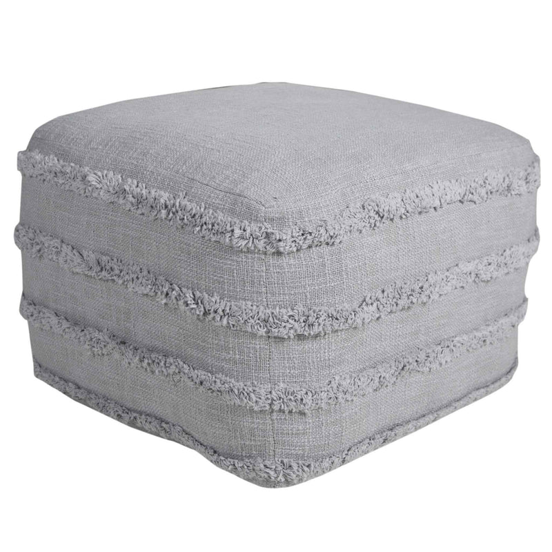 18" Gray Cotton Striped Pouf Ottoman