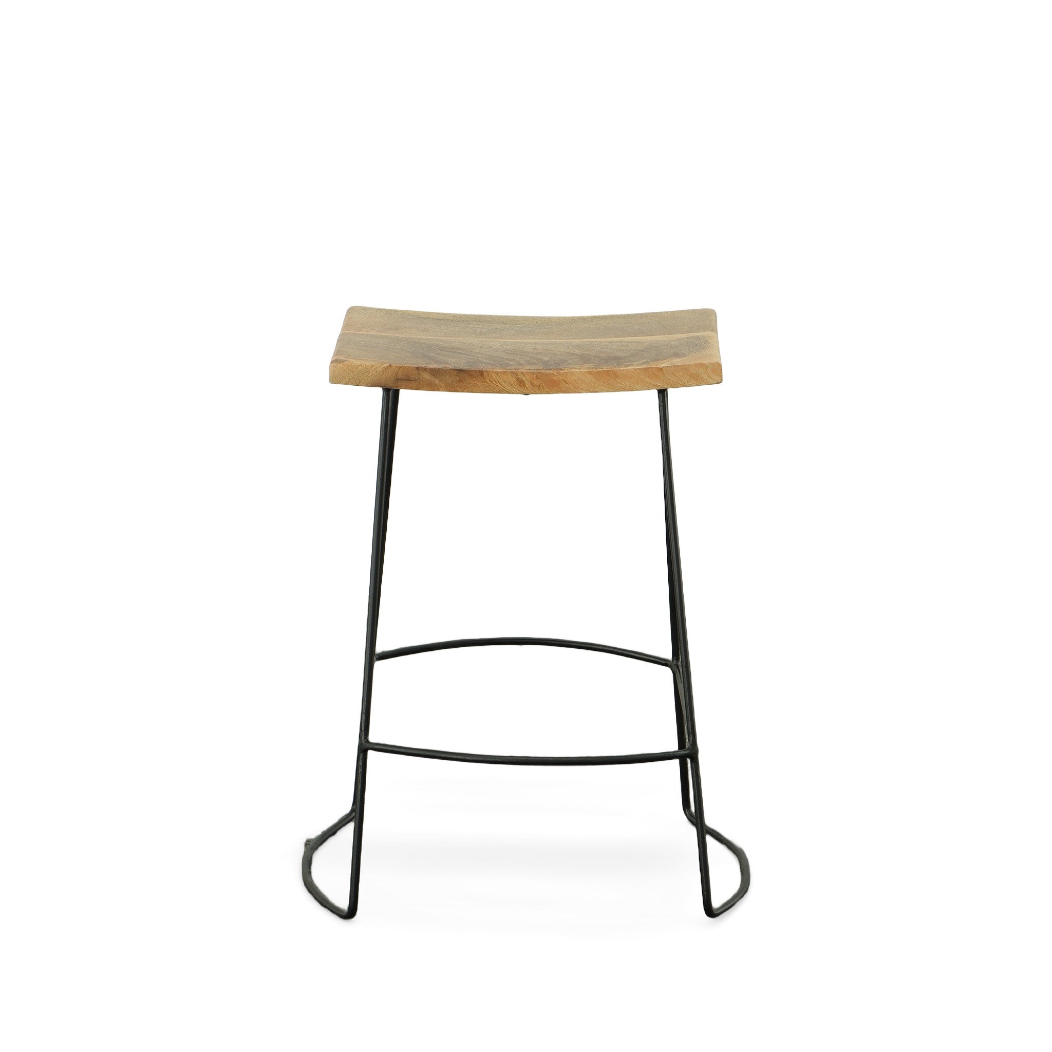Set of Two 25" Natural And Black Solid Wood And Steel Backless Counter Height Bar Chairs - Living Room