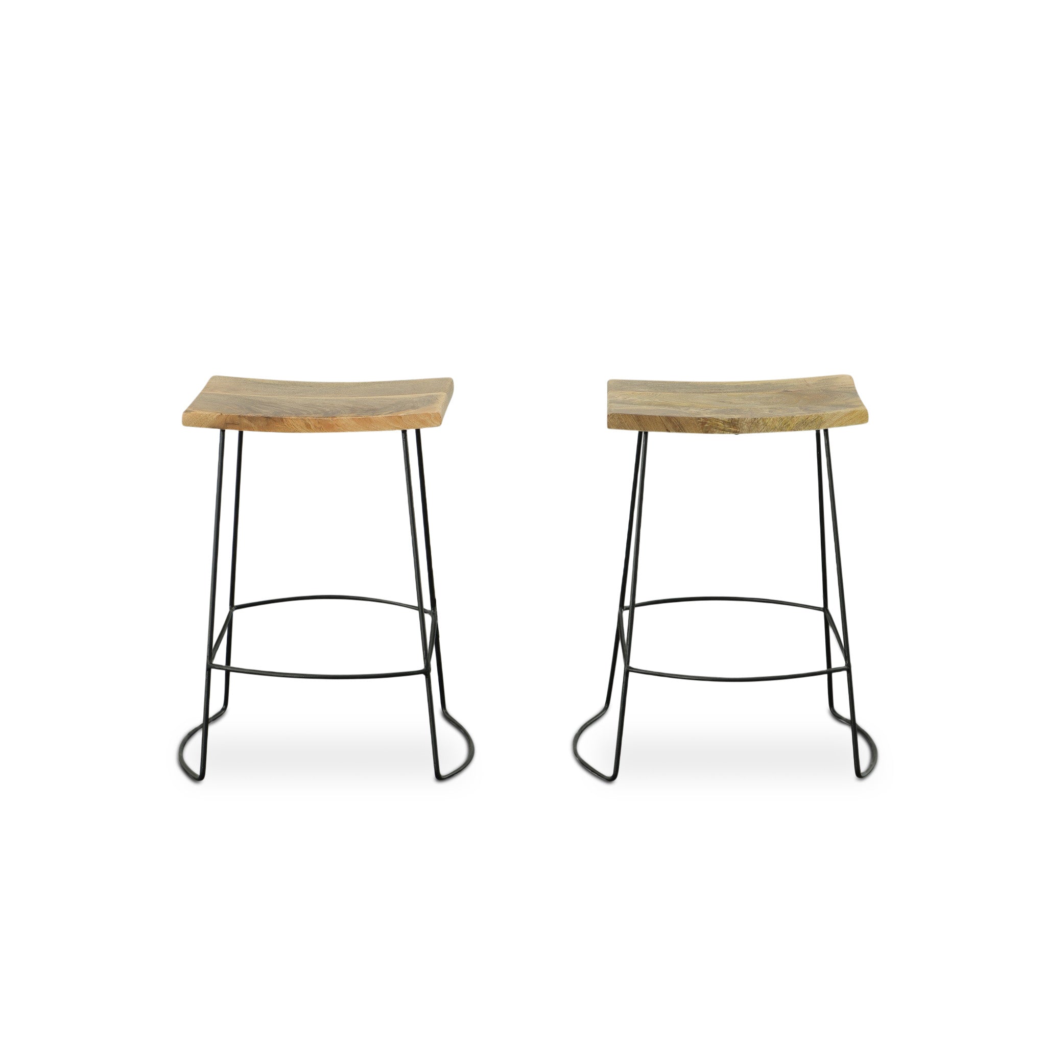 Set of Two 25" Natural And Black Solid Wood And Steel Backless Counter Height Bar Chairs - Living Room