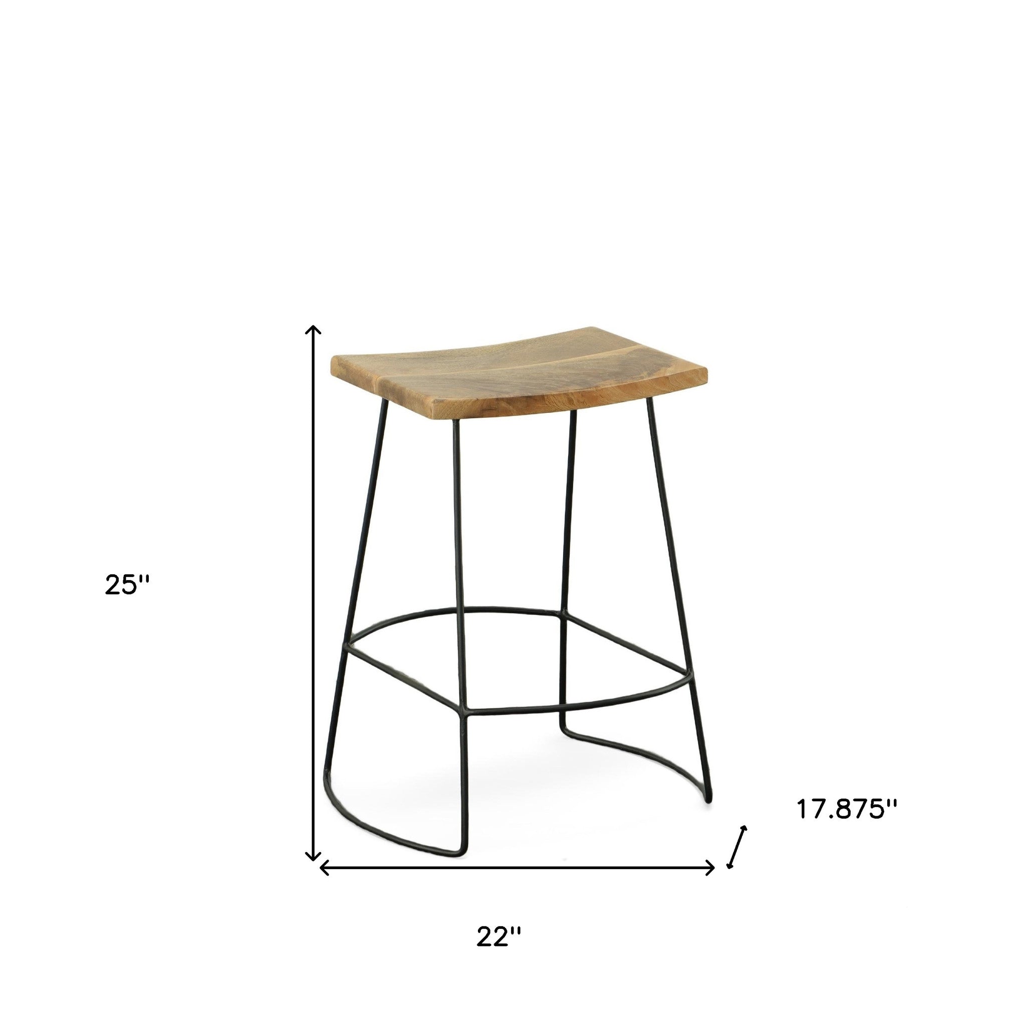Set of Two 25" Natural And Black Solid Wood And Steel Backless Counter Height Bar Chairs - Living Room