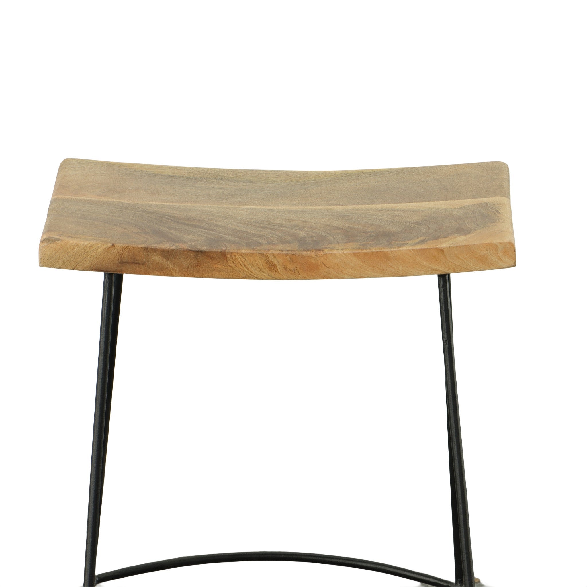 Set of Two 25" Natural And Black Solid Wood And Steel Backless Counter Height Bar Chairs - Living Room