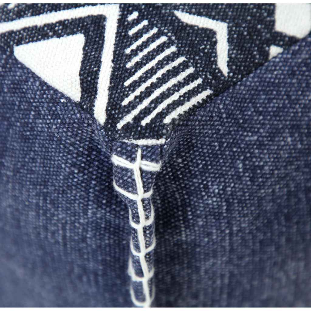 18" Blue Cotton Geometric Pouf Ottoman