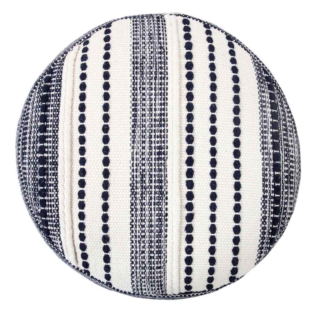 18" Blue Cotton Cylinder Striped Pouf Ottoman