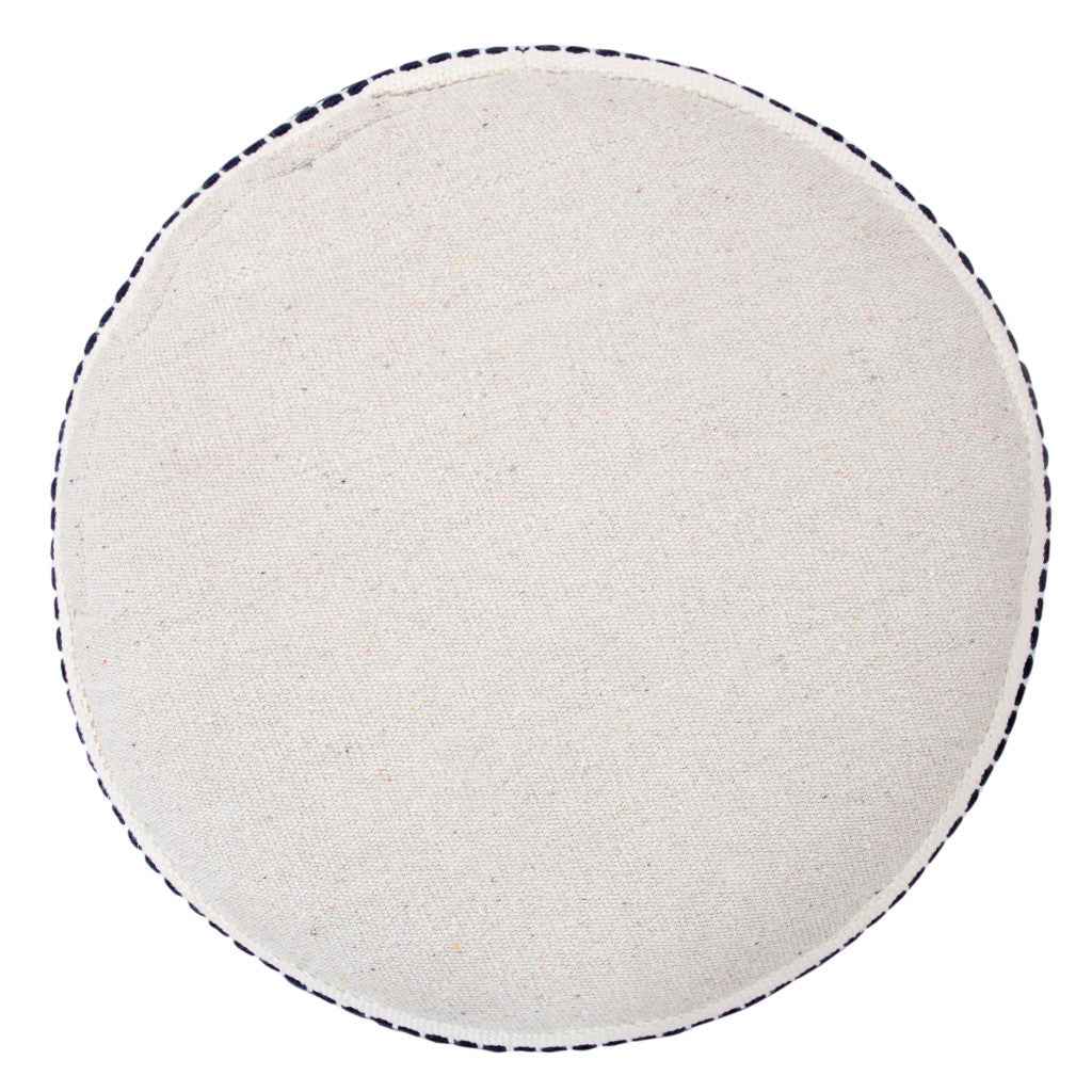 18" Blue Cotton Cylinder Striped Pouf Ottoman