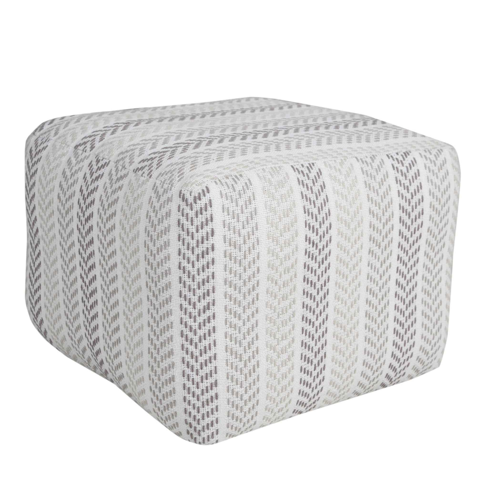 18" Gray And White Cotton Chevron Pouf Ottoman