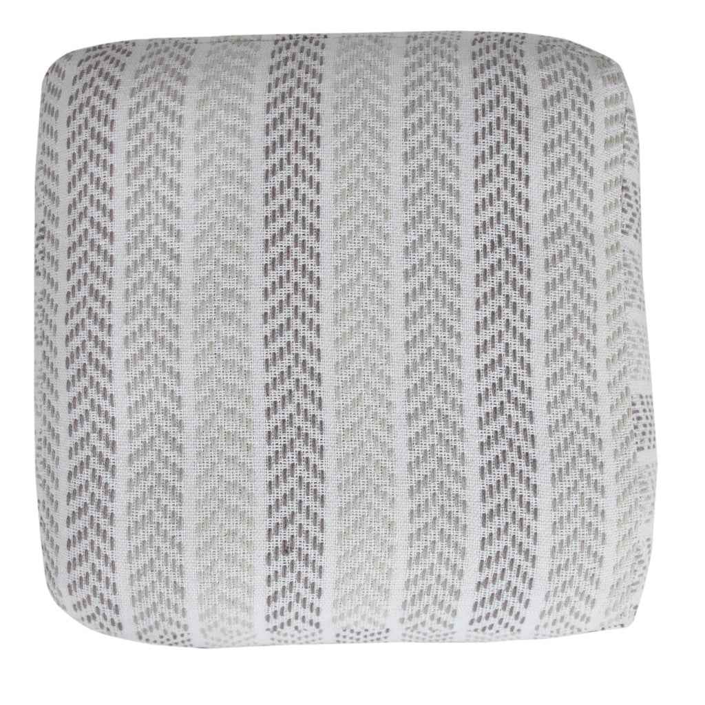 18" Gray And White Cotton Chevron Pouf Ottoman