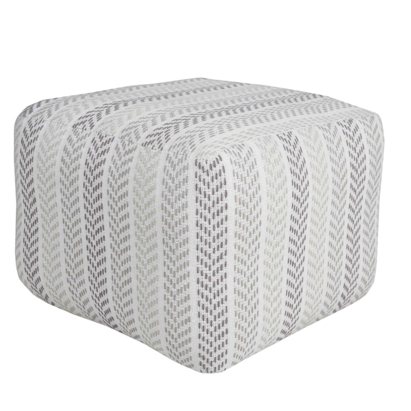 18" Gray And White Cotton Chevron Pouf Ottoman