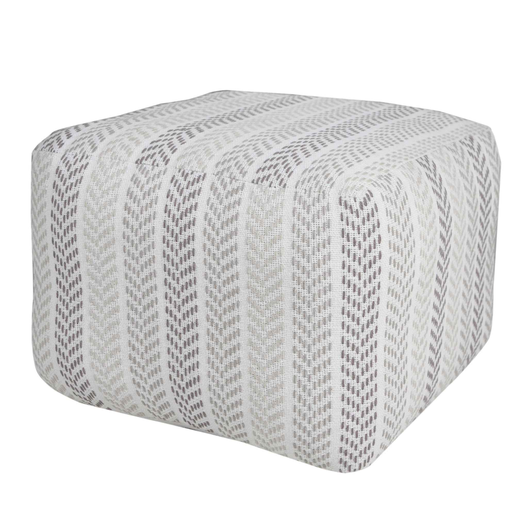 18" Gray And White Cotton Chevron Pouf Ottoman