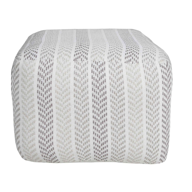 18" Gray And White Cotton Chevron Pouf Ottoman