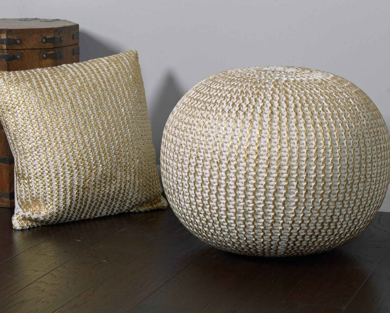 20" Gold Cotton Round Pouf Ottoman