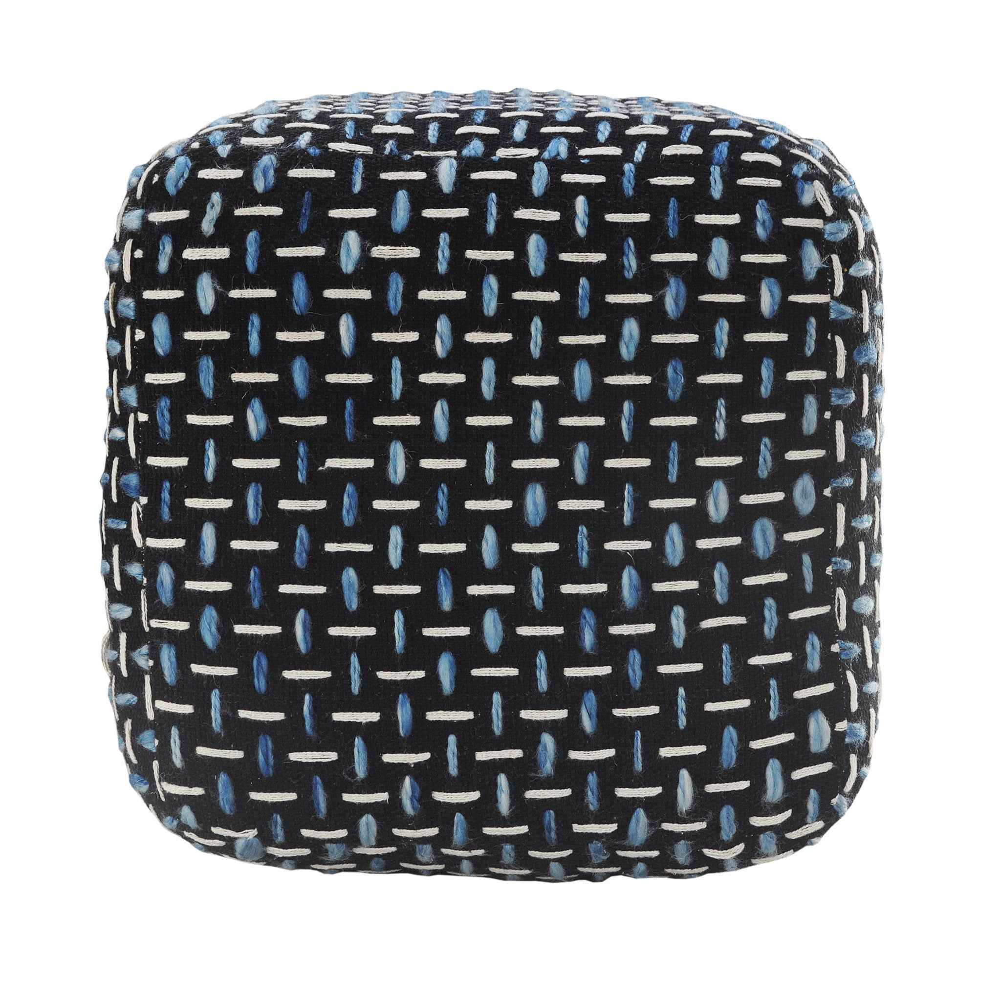 16" Black Fabric Geometric Pouf Ottoman