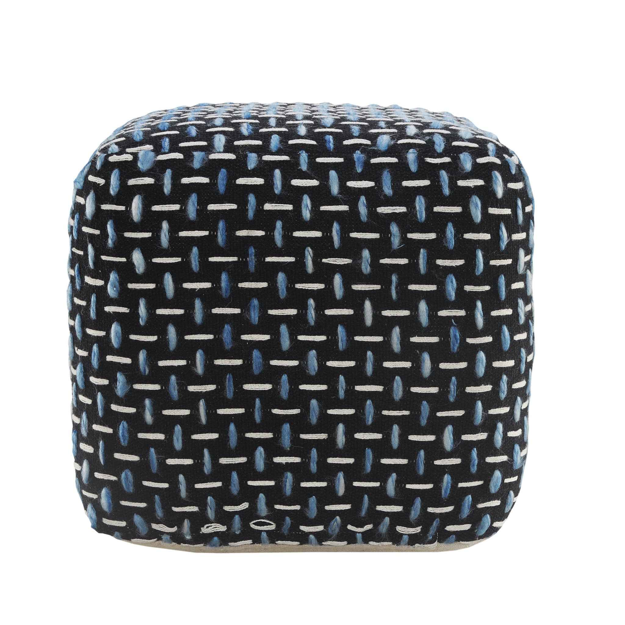 16" Black Fabric Geometric Pouf Ottoman