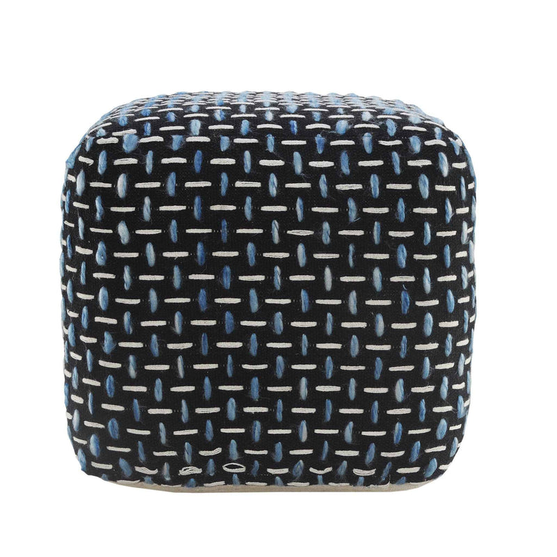 16" Black Fabric Geometric Pouf Ottoman