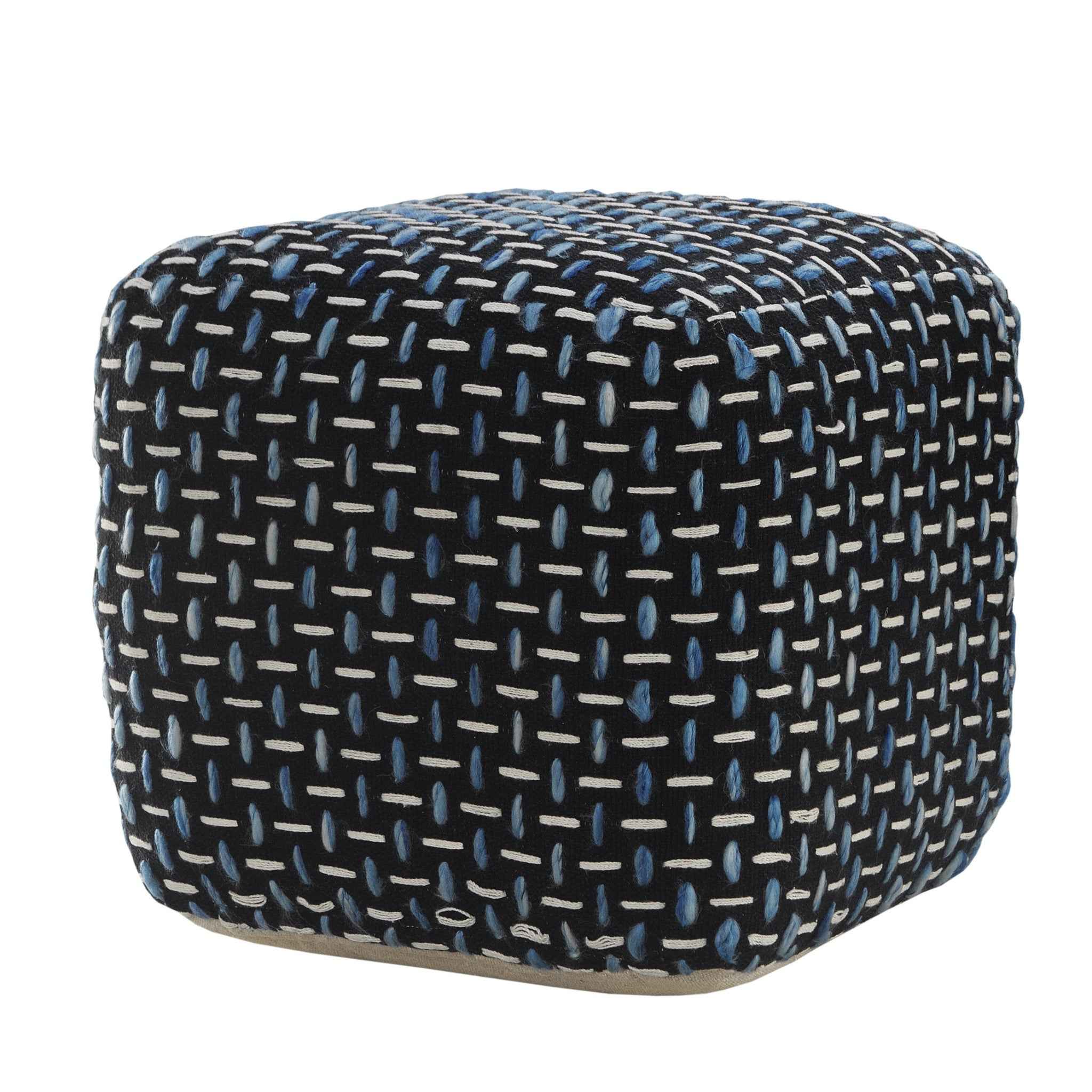 16" Black Fabric Geometric Pouf Ottoman