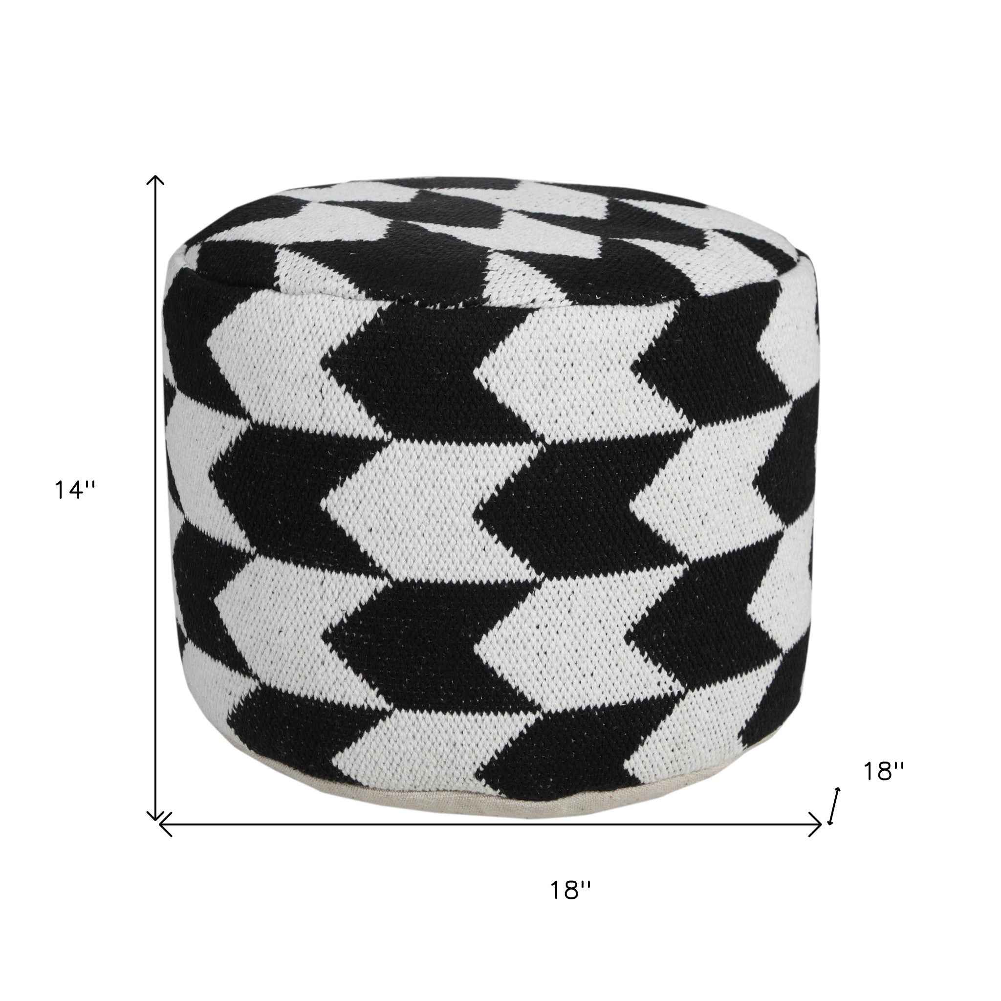 18" Black Cylinder Chevron Pouf Ottoman