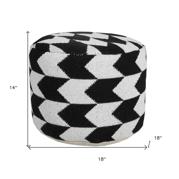 18" Black Cylinder Chevron Pouf Ottoman