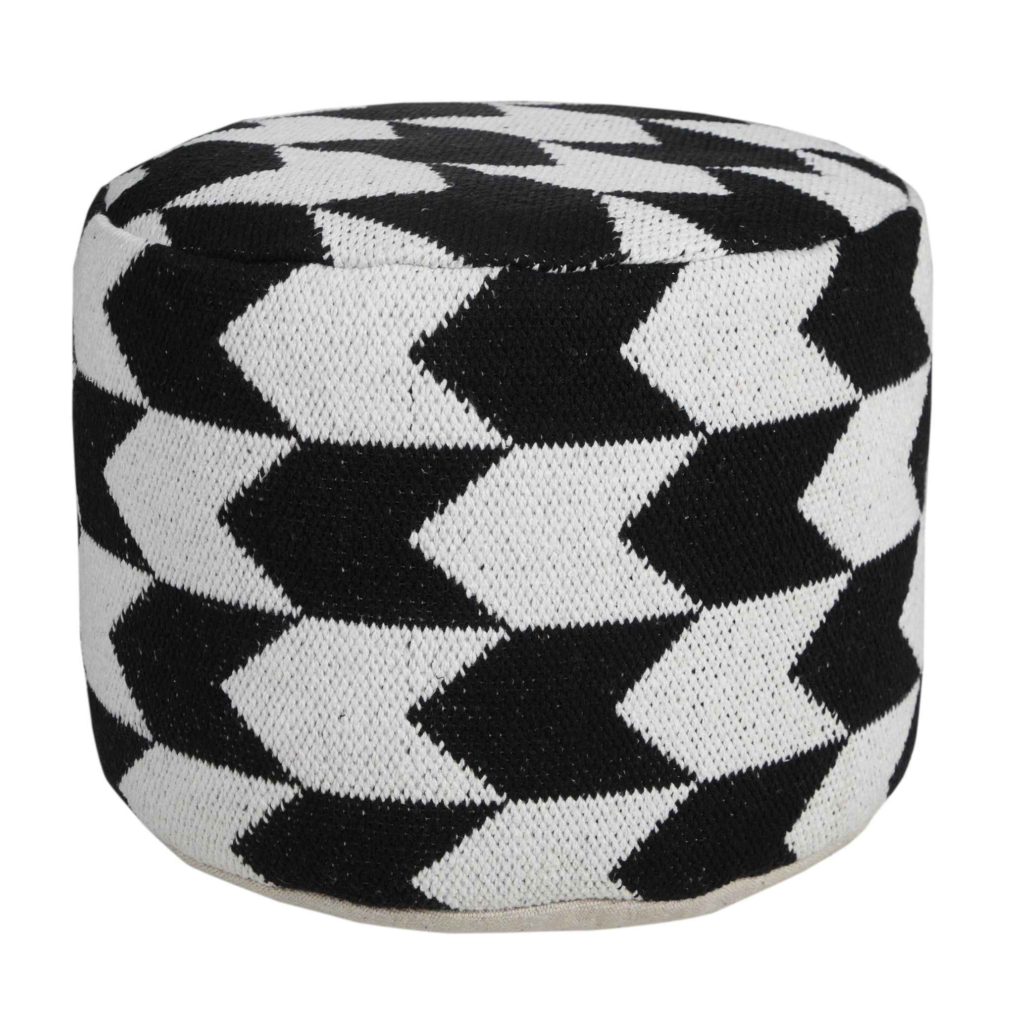 18" Black Cylinder Chevron Pouf Ottoman