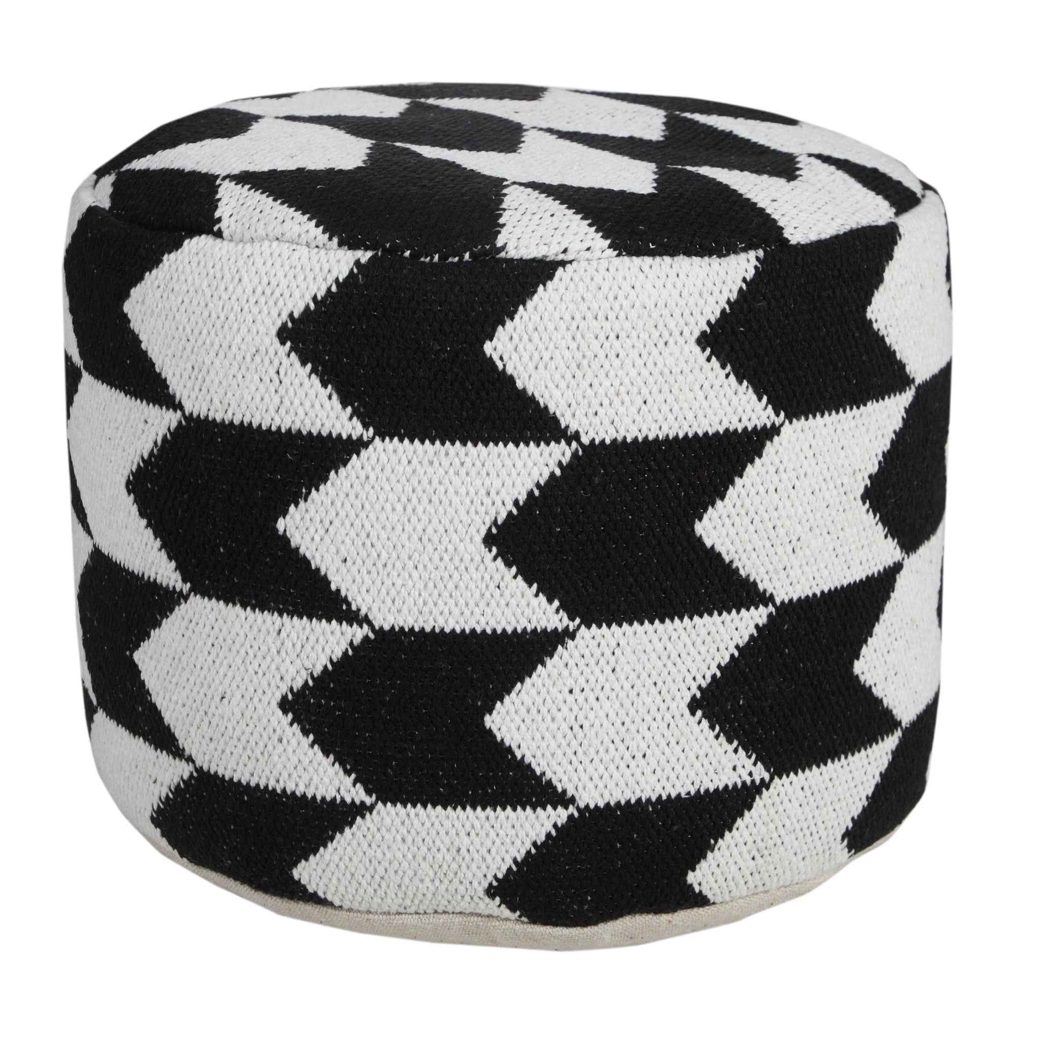 18" Black Cylinder Chevron Pouf Ottoman