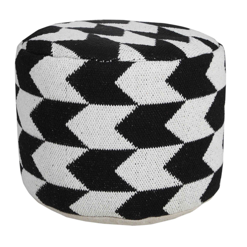 18" Black Cylinder Chevron Pouf Ottoman