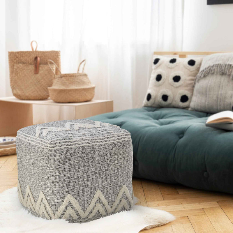 16" Gray Fabric Pouf Ottoman