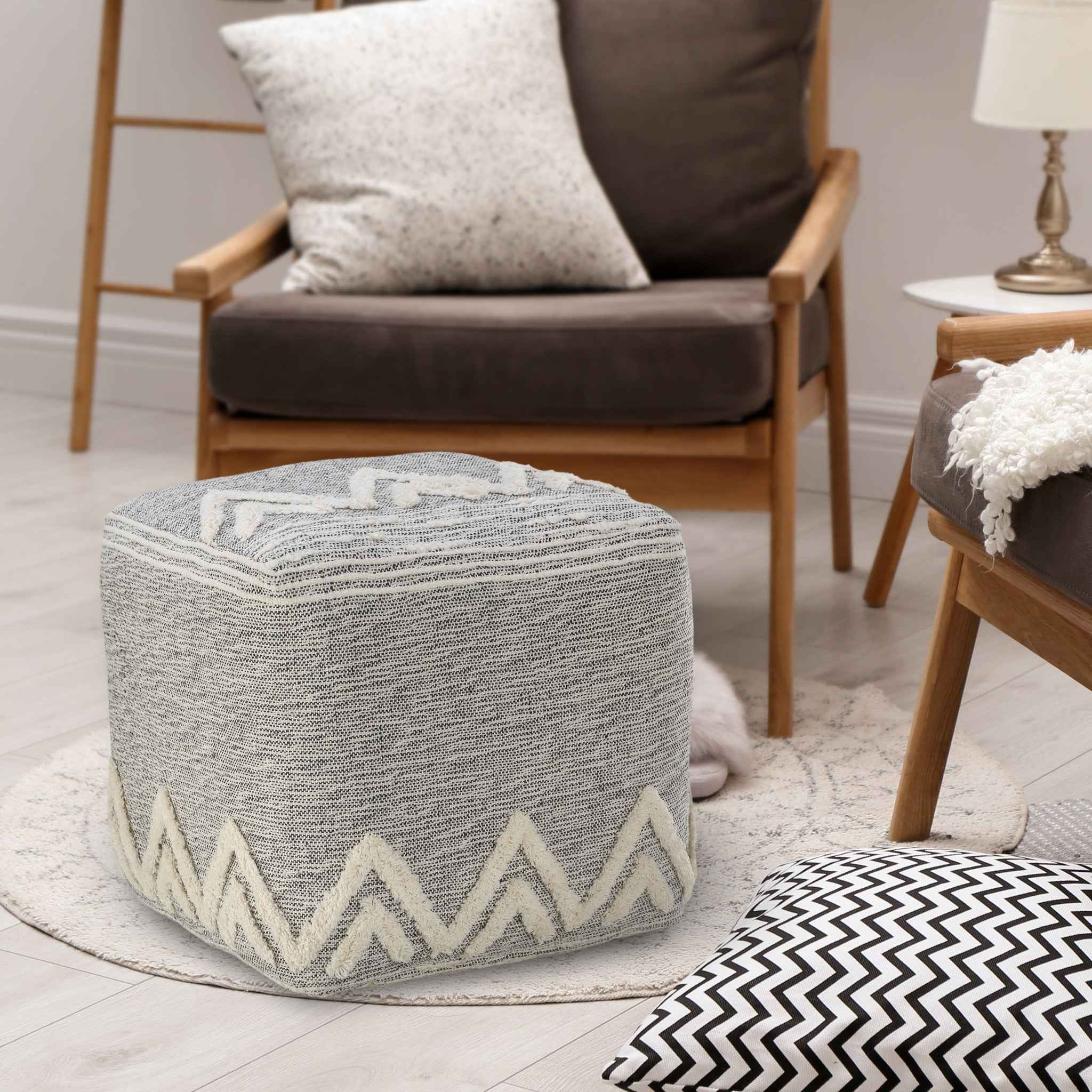 16" Gray Fabric Pouf Ottoman