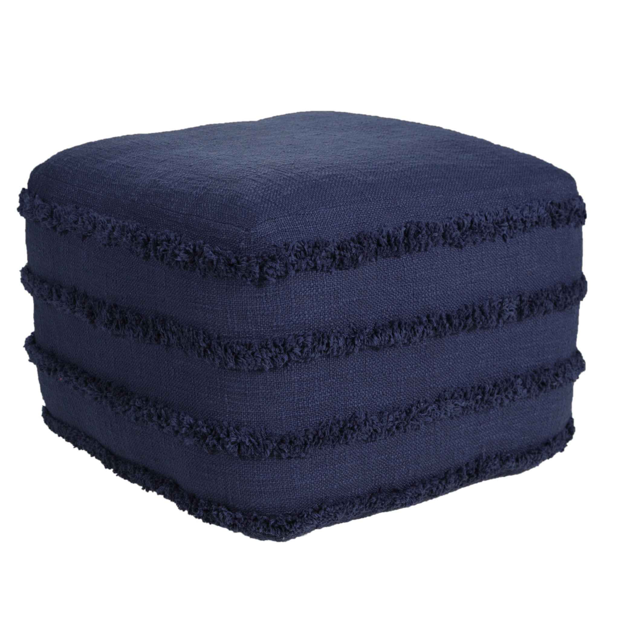 18" Blue Cotton Striped Pouf Ottoman