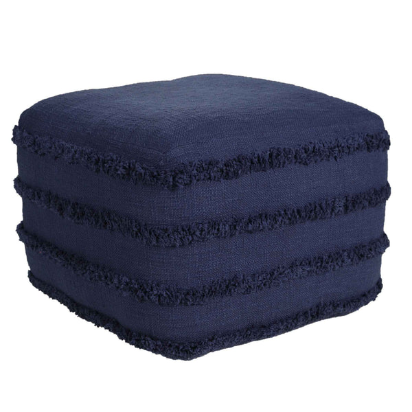 18" Blue Cotton Striped Pouf Ottoman
