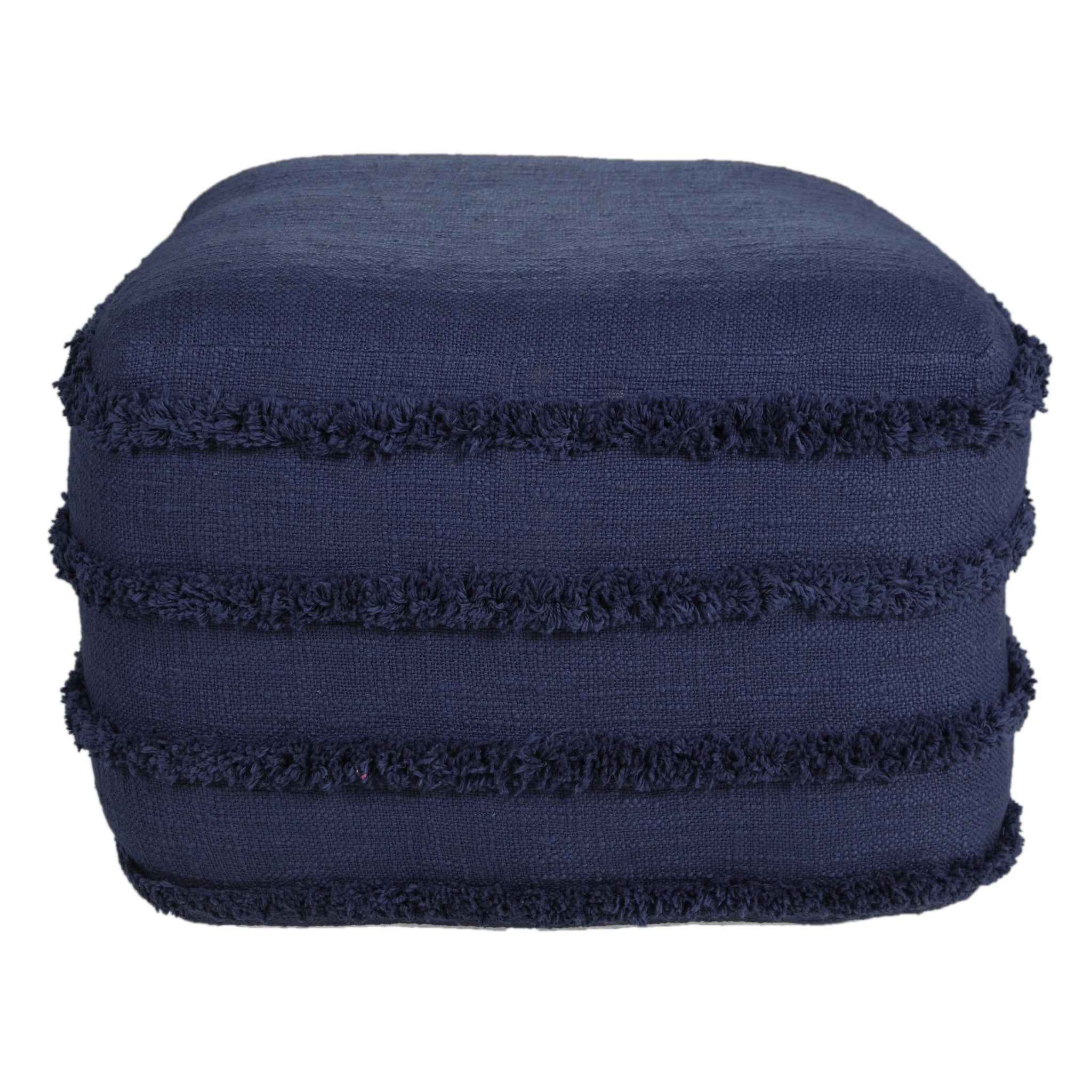 18" Blue Cotton Striped Pouf Ottoman