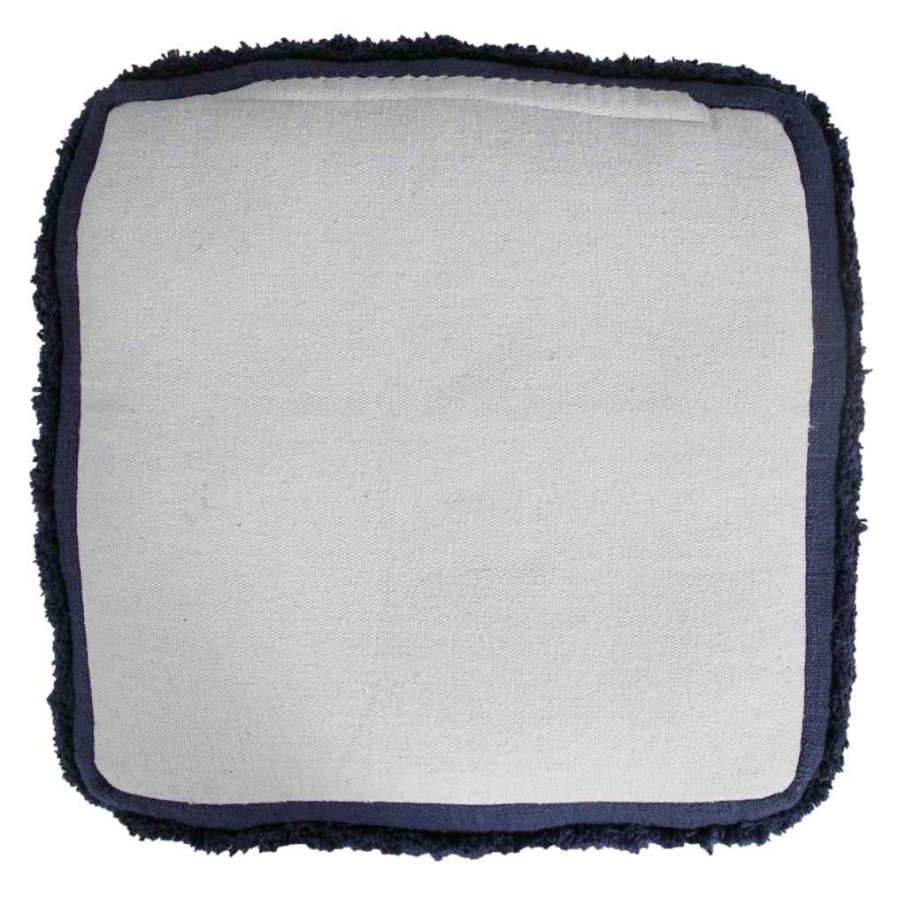 18" Blue Cotton Striped Pouf Ottoman