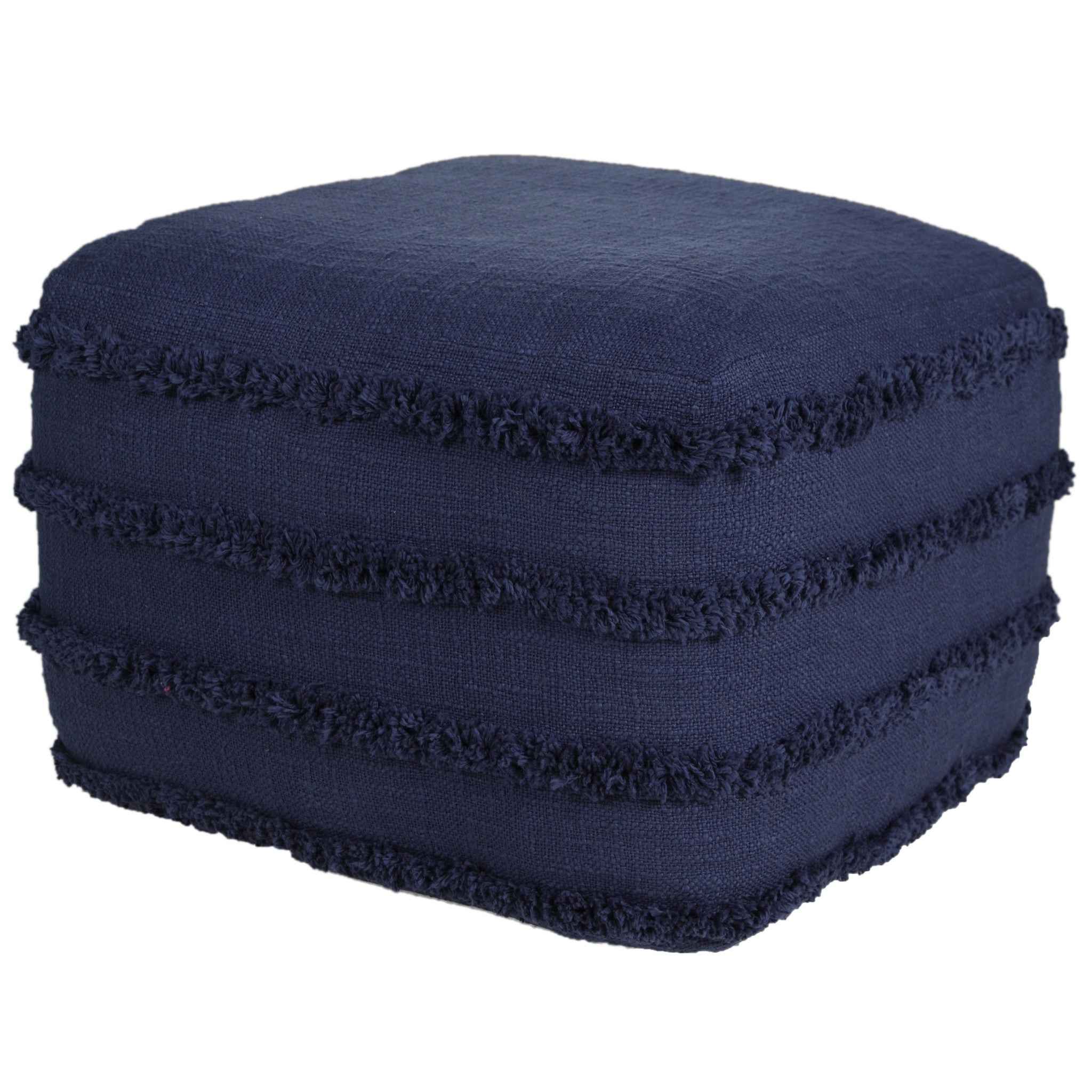 18" Blue Cotton Striped Pouf Ottoman