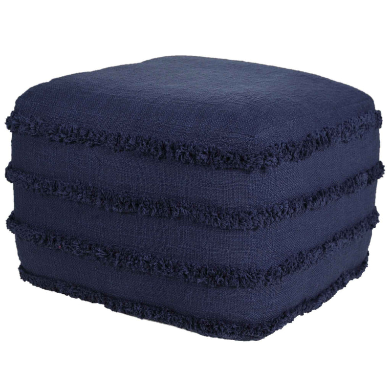 18" Blue Cotton Striped Pouf Ottoman