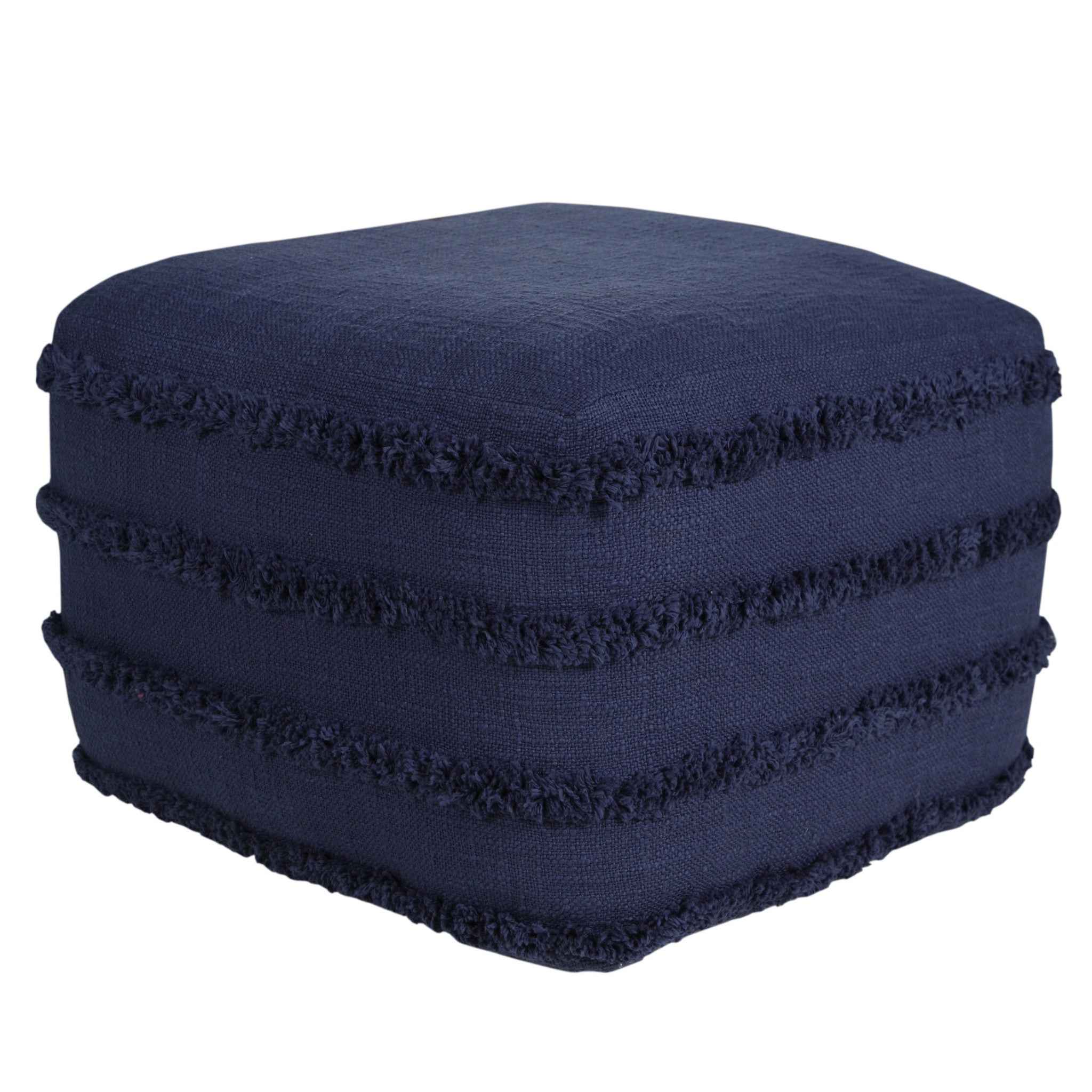 18" Blue Cotton Striped Pouf Ottoman