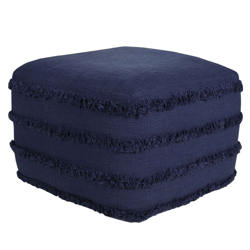 18" Blue Cotton Striped Pouf Ottoman