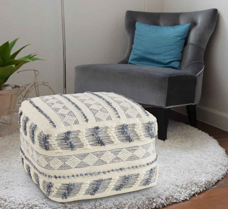 18" Blue Striped Pouf Ottoman