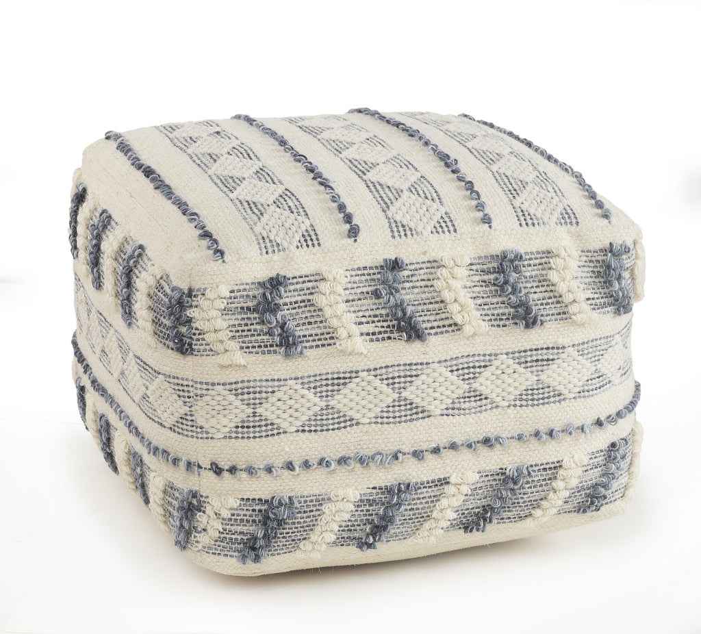 18" Blue Striped Pouf Ottoman