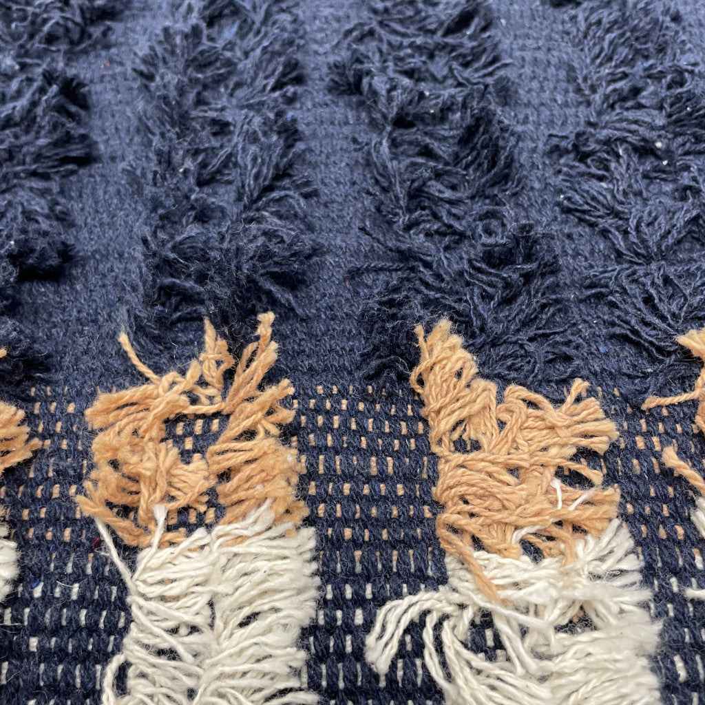 18" Blue Cotton Geometric Pouf Ottoman