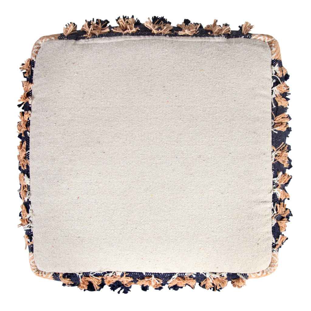 18" Blue Cotton Geometric Pouf Ottoman