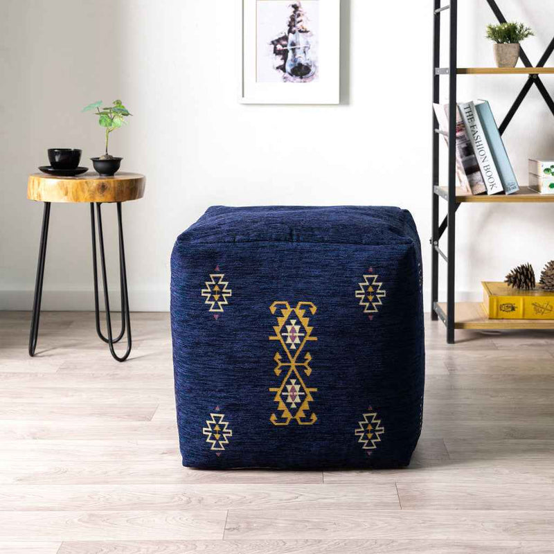 18" Blue Medallion Pouf Ottoman