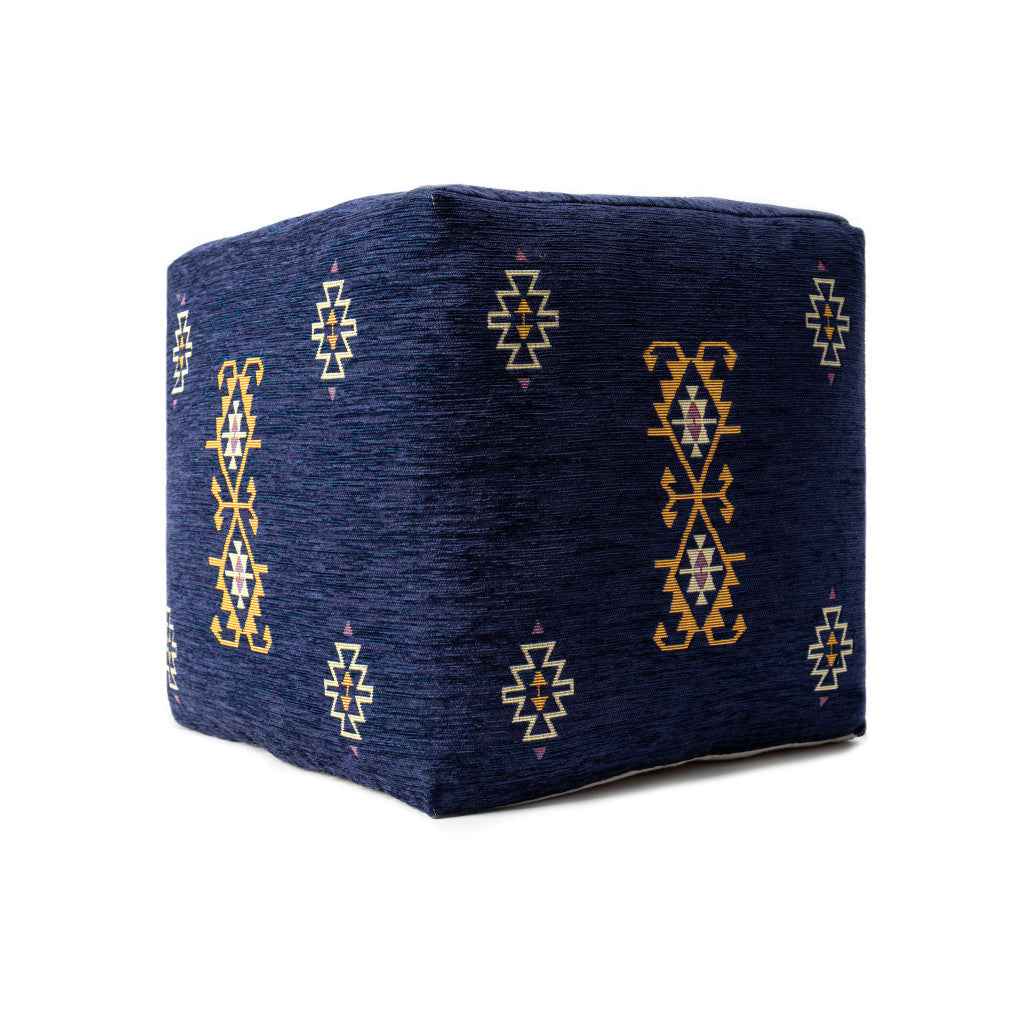 18" Blue Medallion Pouf Ottoman