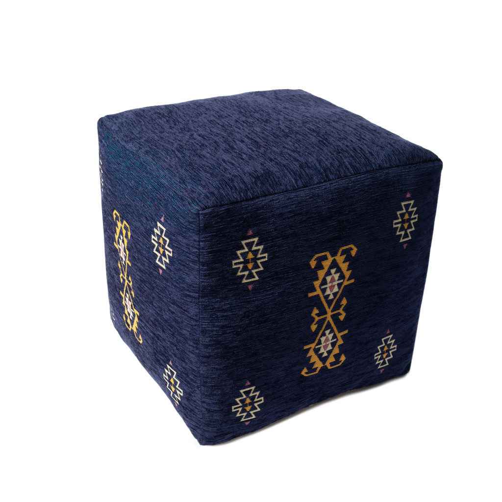 18" Blue Medallion Pouf Ottoman