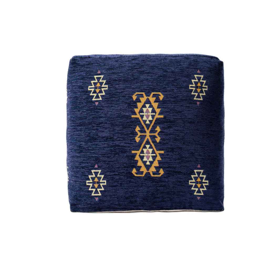 18" Blue Medallion Pouf Ottoman