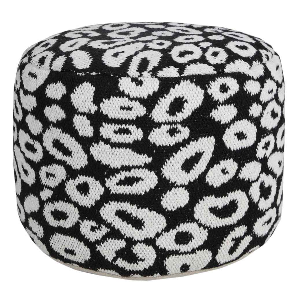 18" Black Cylinder Abstract Pouf Ottoman
