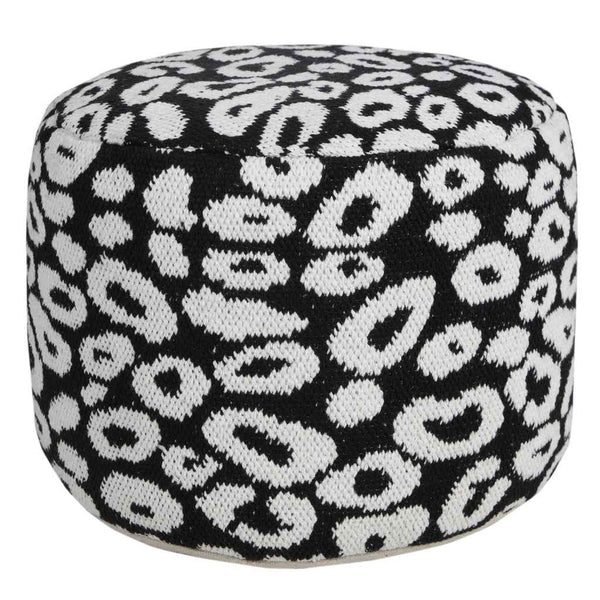 18" Black Cylinder Abstract Pouf Ottoman