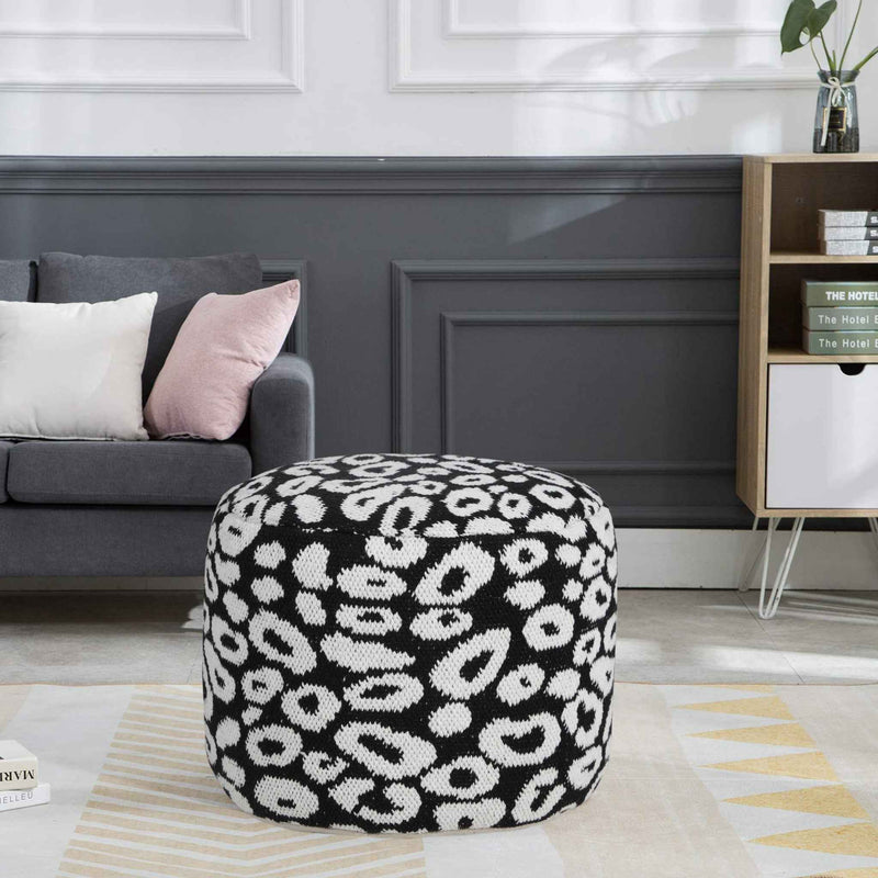 18" Black Cylinder Abstract Pouf Ottoman