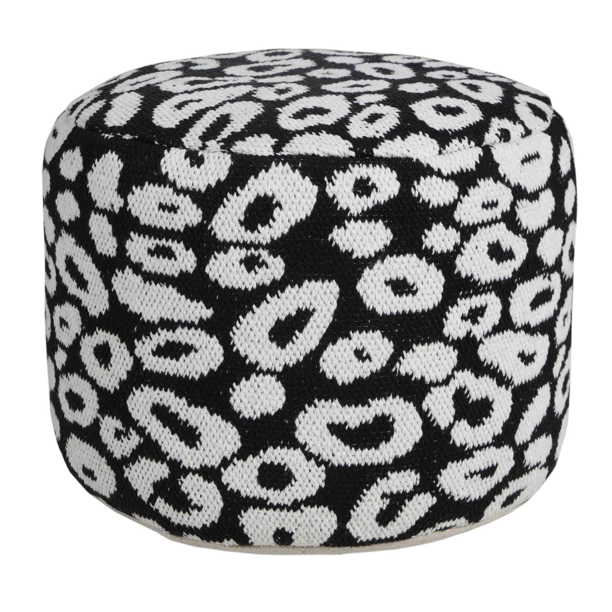 18" Black Cylinder Abstract Pouf Ottoman