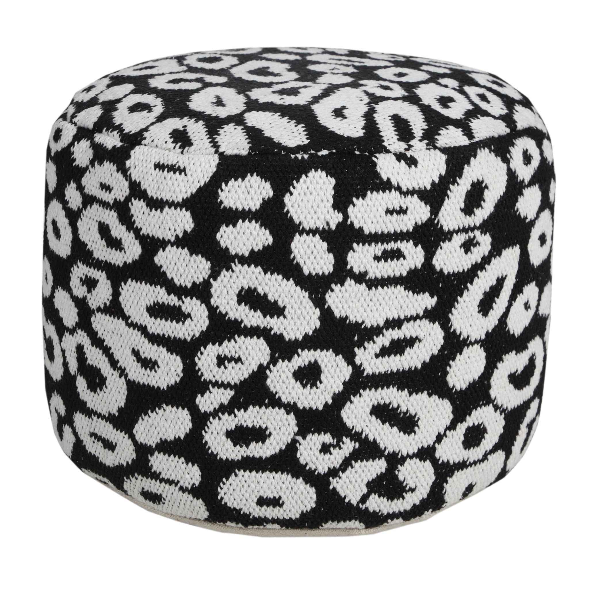18" Black Cylinder Abstract Pouf Ottoman
